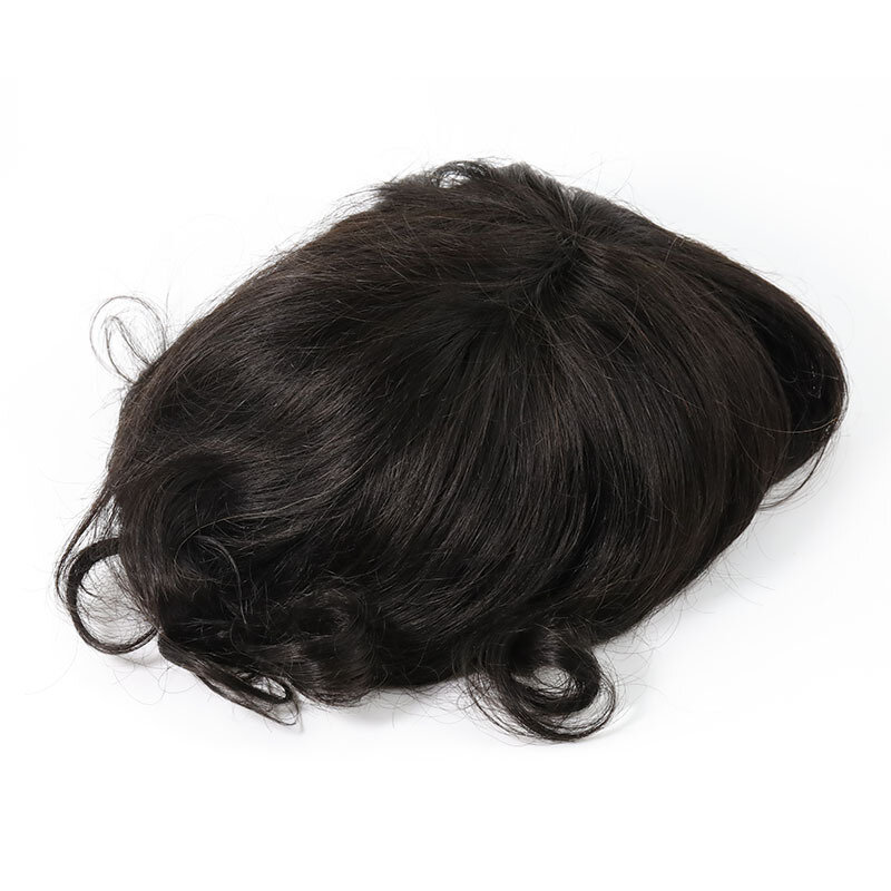 Tupecik dla mężczyzn koronkowa PU 0.08-0.1 proteza kapilarna męska peruka ludzkie włosy męskie peruki System wymiany włosów