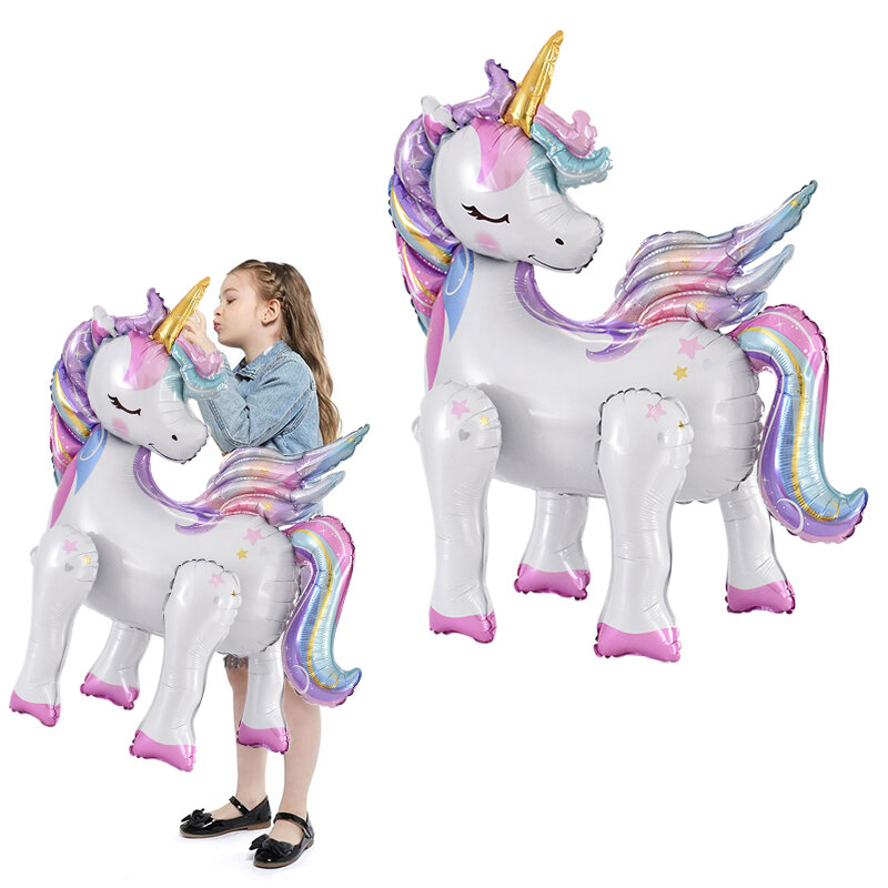 Balon Foil Unicorn berdiri besar untuk anak perempuan, balon hewan gajah dekorasi pesta ulang tahun Unicorn, hadiah Baby Shower