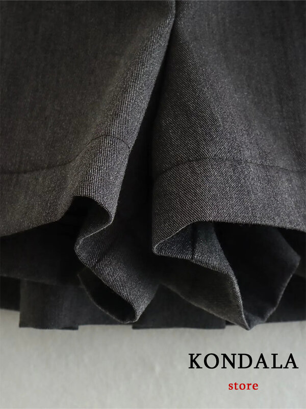 KONDALA-Mini saias cinza escuro vintage para mulheres, babados, shorts sexy plissados, moda feminina, streetwear, 2021
