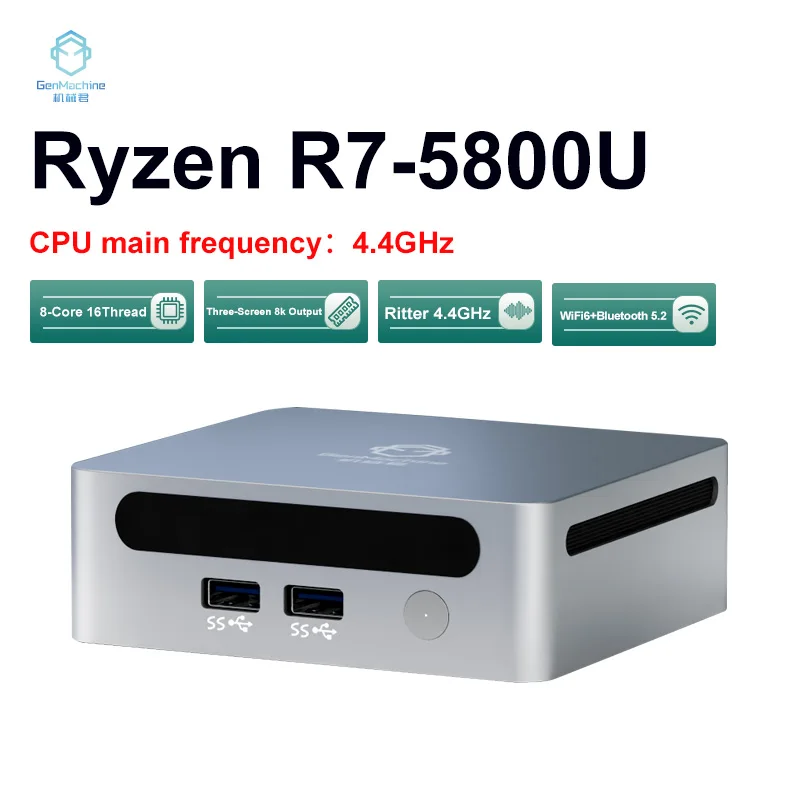 GenMachine-Mini PC AMD Ryzen 7 5800U Windows 11 Pro, DDR4, 16 Go, 32 Go, 256 Go, 512 Go, SSD, WIFI6, RTL8852, BTstimule, ordinateur de jeu de bureau, nouveau