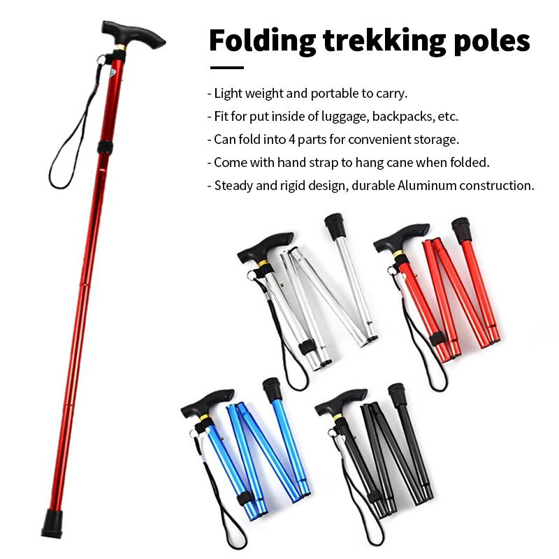 Aluminum Alloy Mountain Climbing Cane Retractable And Foldable Anti Slip Cane Reinforced And Adjustable Cane For The Elderly