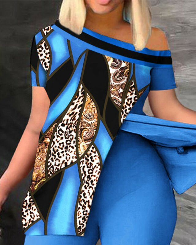 Женский летний костюм MUDAN 2023 с диагональным воротником, Модный повседневный привлекательный спортивный женский комплект из 2 предметов