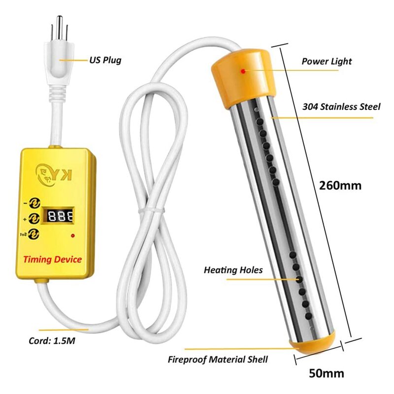 2500W Electric Heater Boiler Water Heating Elements Portable Immersion Suspension Bathroom Swimming Pool EU Plug Yellow