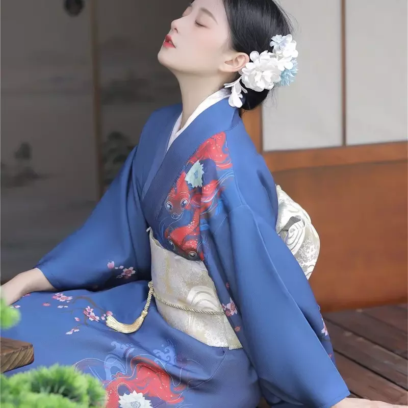 Abito Kimono tradizionale giapponese con stampa Obi abiti floreali ariosi Costume donna donna Geisha Haori Yukata abito Kimono