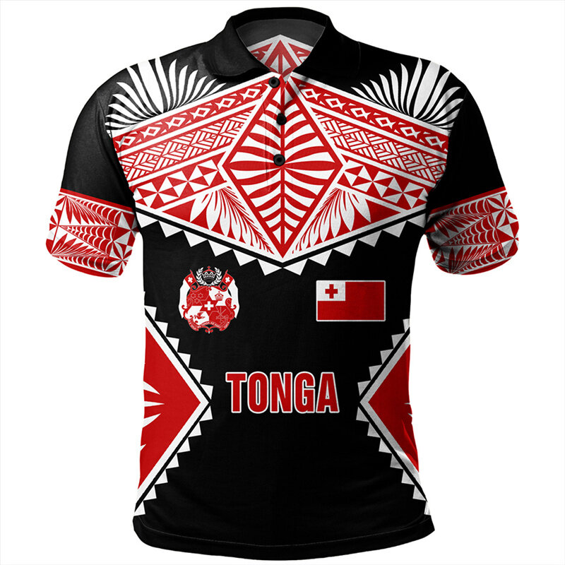 เสื้อโปโลลาย Tonga โปโลผู้ชายผู้หญิงเสื้อยืดพิมพ์ลาย3D ฮาวายทรงหลวมลำลองแขนสั้นบนถนนฤดูร้อน