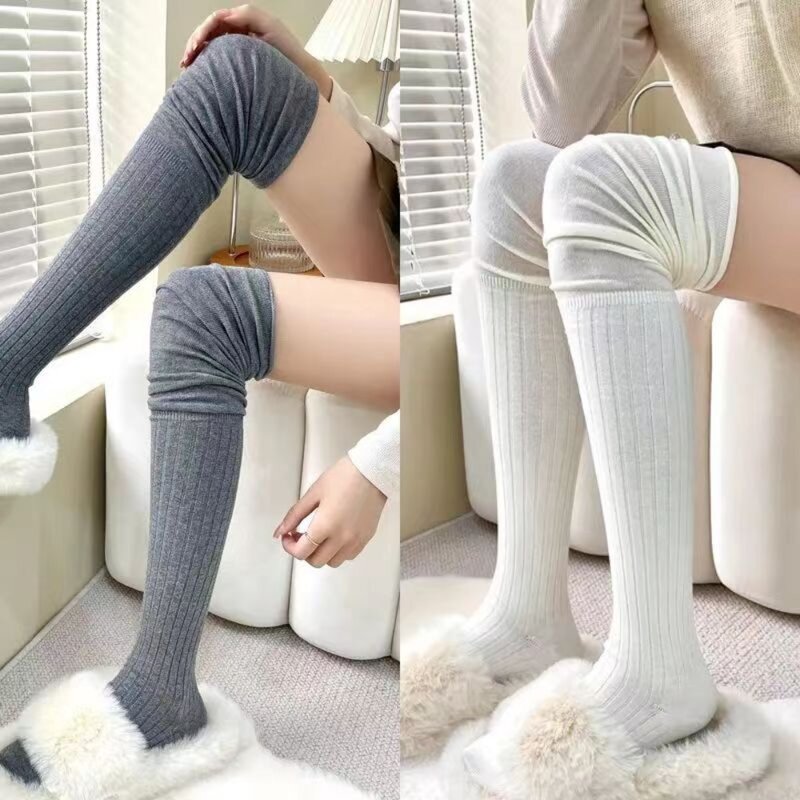 Wysokie na pończochy samonośne modne termiczne legginsy na kolanach ciepłe bawełniane rajstopy damskie