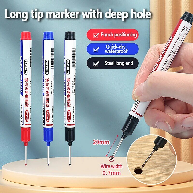 Long Nib Head Markers for Metal Perfurating Pen, Multi-Purpose, Deep Hole, impermeável, Banheiro, Decoração para Madeira, 20mm, 1Pc