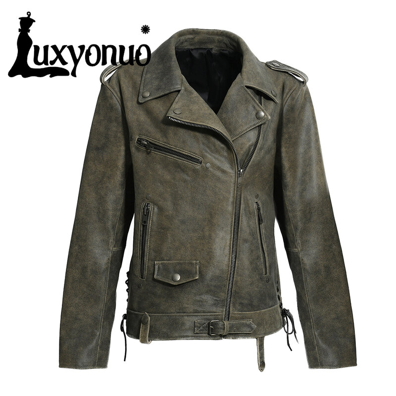 Luxyonuo-Jaqueta de couro real para mulheres, casaco de couro genuíno, jaqueta solta para senhoras, sobretudo na moda, nova chegada, primavera 2022