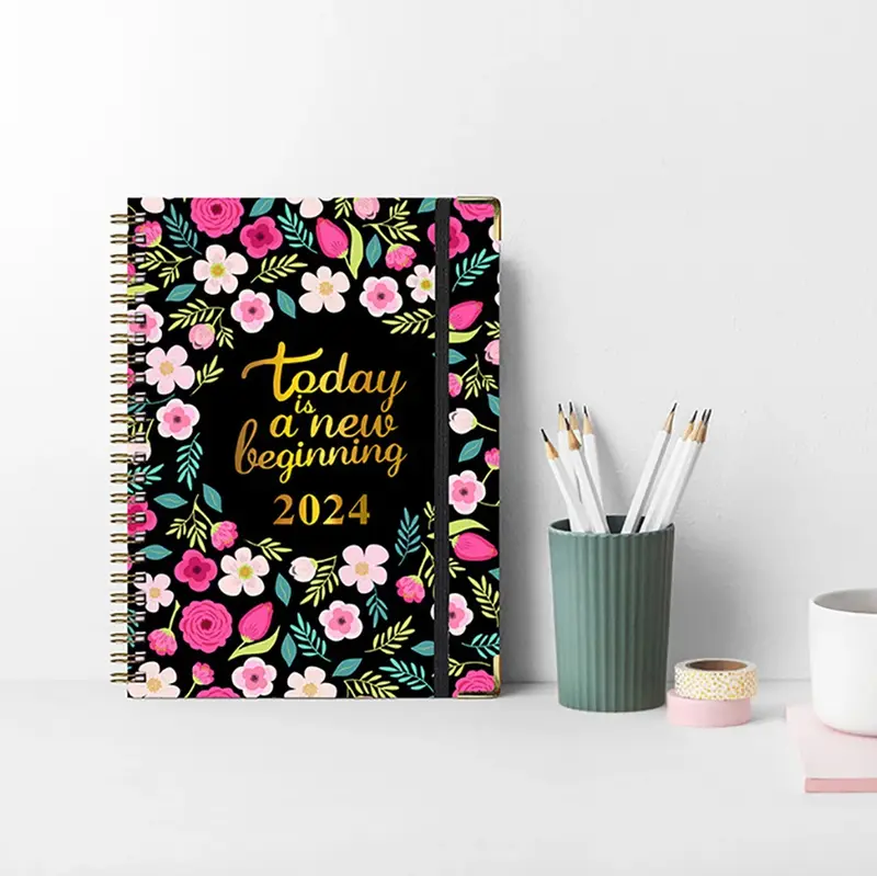 2024 English Notebook A5 Planner Coil Notebook Agenda Journal Notepad Stationery Office School Supplies