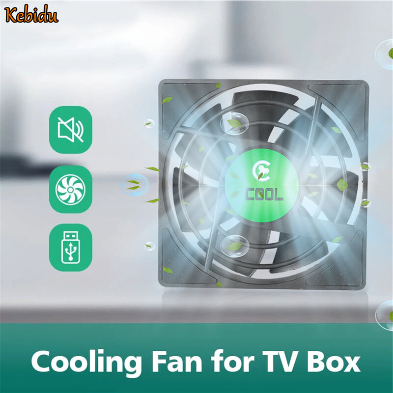 Mini ventilador para TV Box, pequeno ventilador de refrigeração, TV Box Radiator, Set Top Box, 7 lâminas, cabo 30cm, DC 5V, USB, 80x80x25mm
