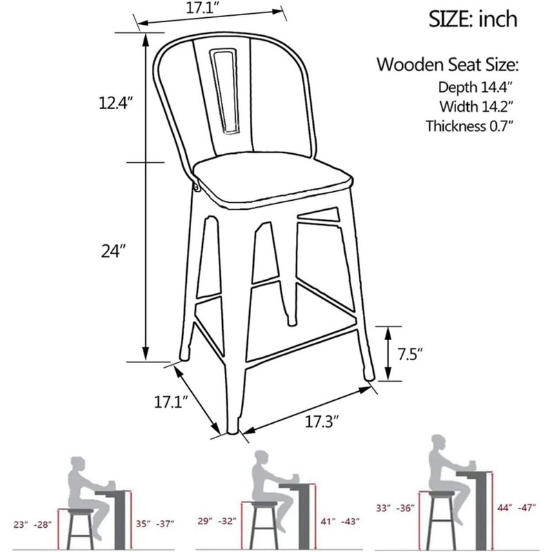 Sgabelli da Bar Set di 4 sedie da bancone da cucina in metallo con schienale alto sgabelli da Bar da 24 pollici con sedile in legno industriale arrugginito