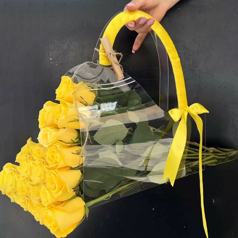Caja de flores transparente con asa, bolsas de embalaje de flores de ramo de PVC portátiles, bolso de mano contactor de regalo, envoltura de rosas de fiesta