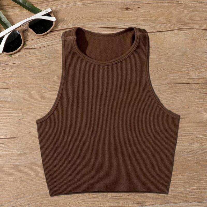 Women Summer Yoga Vest O-neck Sleeveless Tank Tops Solid Color Slim Fit Ribbed Athletic Crop Tops Sport Pullover Tops