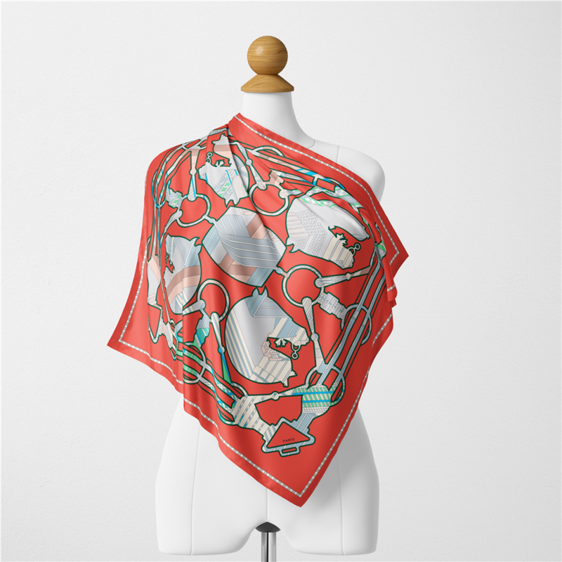Bufanda de seda de sarga para mujer, pañuelo cuadrado con pintura de caballo fundido, Bandana pequeña, Hijab de seda, diadema, 53CM