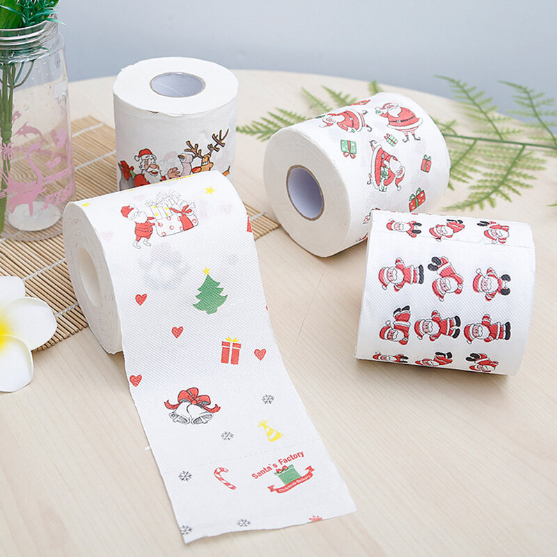 Baru Seri Pola Natal Kertas Gulung Dekorasi Natal Print Lucu Kertas Toilet Dekorasi Natal untuk Rumah Panas