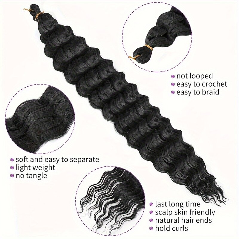 30inch long deep wave crochet hook Twist Hair Extension Synthetic wigs Water Wave Curly braiding dreadlocks Brazilian Hair wigs