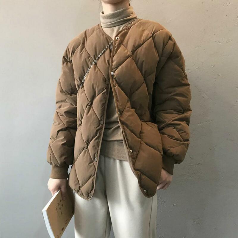 Herbst Winter Frauen gepolsterten Mantel einfarbig V-Ausschnitt weibliche Jacke klassische Langarm Knopf verschluss Taschen Strickjacke Outwear