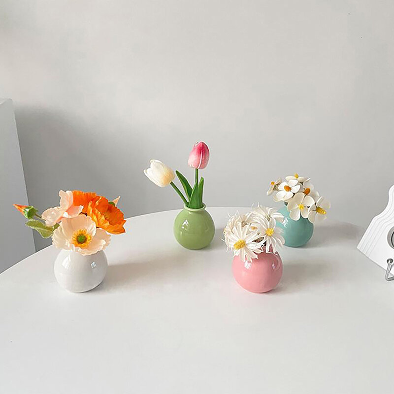 Mini Vase à Fleurs Artificielles en Céramique à Large Bouche, Conteneur Hydroponique pour Plantes, Décoration de Bureau, Ornement Artisanal à la Mode