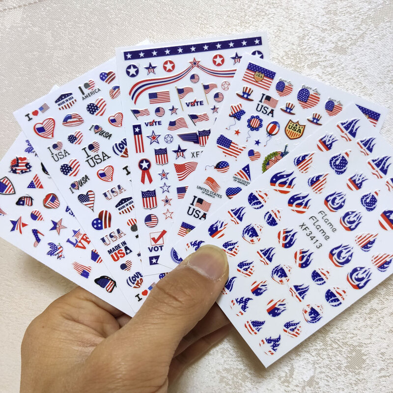 2022 Nieuwe Usa Nail Slider Ontwerp Amerikaanse Vlag Nail Stickers Nationale Onafhankelijkheid Dag Decals 8 Soorten Diy Decoraties
