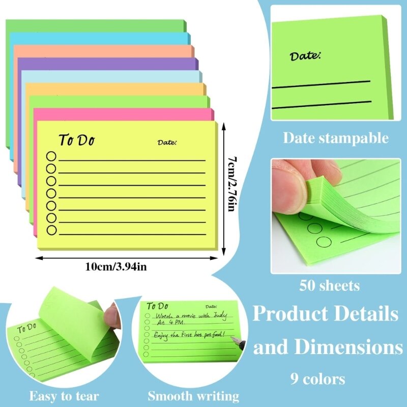 9 PCS Sticky Notes Papers 50 Sheet/Pad Sticky Notes Self-ashesive Memo Pads