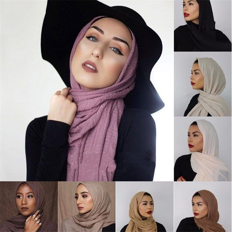 Plain Cotton Turban for Muslim Women, Crinkle Hijab, Soft Head Scarves, Shawls and Wraps, Monochromatic Hijab, 2023