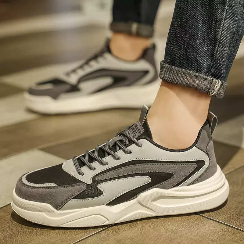 Sapato casual masculino vulcanizado, tênis básico para costurar dedo do pé redondo com renda plana com costura, de alta qualidade, 2023