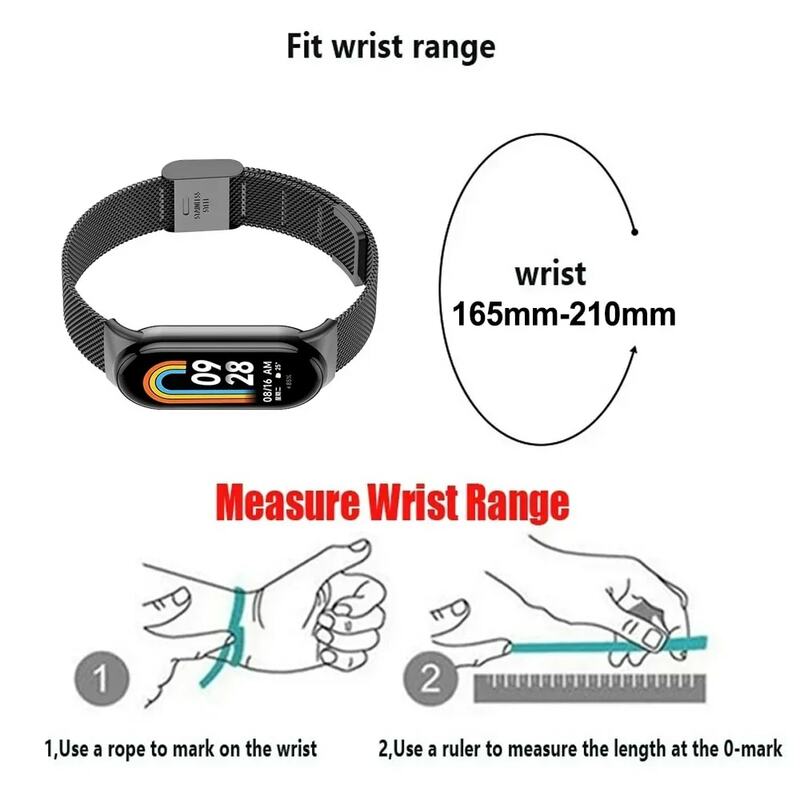 Metal Mesh Stainless Steel Strap for Xiaomi Mi Band 8 Smart Bracelet Replacement Accessories Watchband Miband 8 Smartwatch