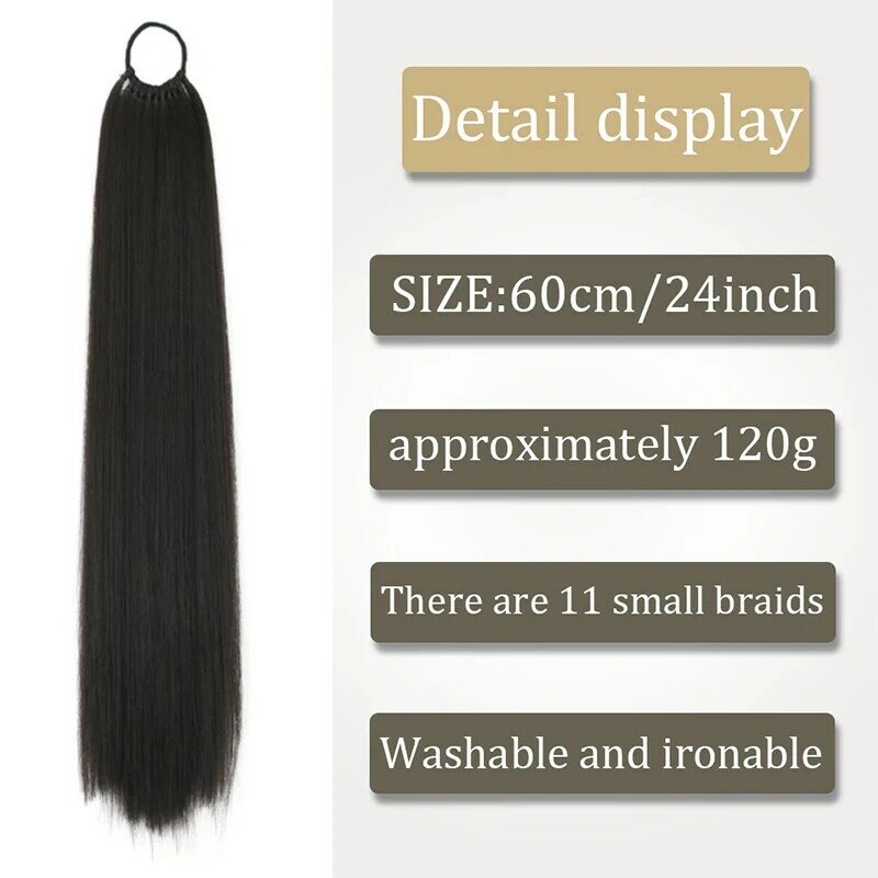 Synthetic Long Straight Ponytail Hair Extensions 24 Inch Black Brown Rubber Band Pony Tail Hairpiece For Women Daily Use