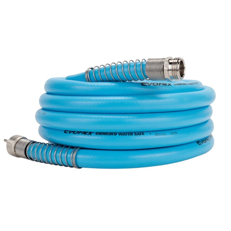 25-Foot RV Drinking Water Hose - Stainless Steel Strain Reliefs Ends, Blue (22594)