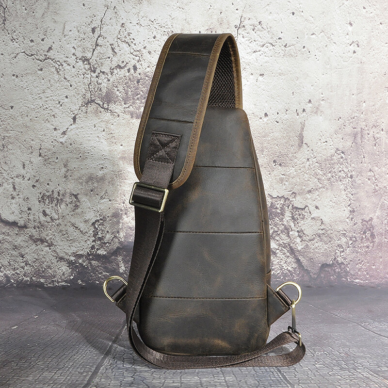 กระเป๋ากระเป๋าสะพายอกสามเหลี่ยมผู้ชายหนังแบบวินเทจซองสำหรับผู้ชายขนาด8 "แท็บเล็ต1 Tali bahu กระเป๋าขนาด8015นิ้ว