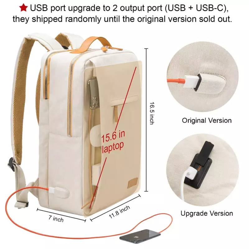 Mochila de viaje multifuncional para mujer, bolsa de avión para mujer, bolsas de ordenador portátil ligeras con carga USB