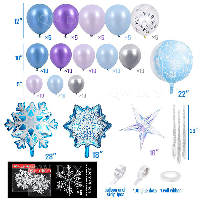 Novo Floco De Neve Congelado Elsa Aniversário Rainha Da Neve Partido Balão Baby Girl Garland Arch Kit Balões Decoração Anniversaire Fille