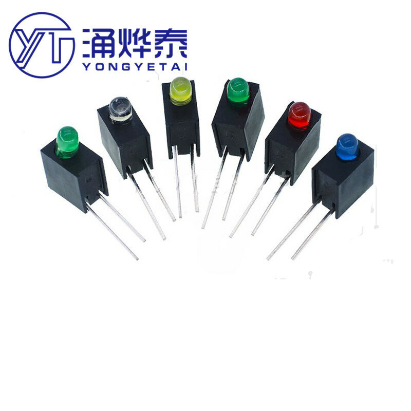YYT 50PCS 3MM Single Hole LED Lamp Holder Red, Yellow, Blue, Green, White, Side Single Hole, 90 Degree Bend Foot, With Light