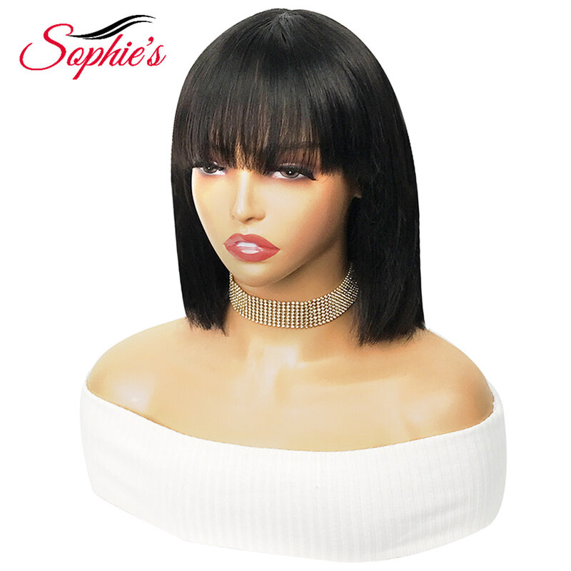 Sophies-Peluca de cabello humano Natural con flequillo, postizo de encaje Bob con flequillo, 180% de densidad, sin pegamento, HD, 2x1