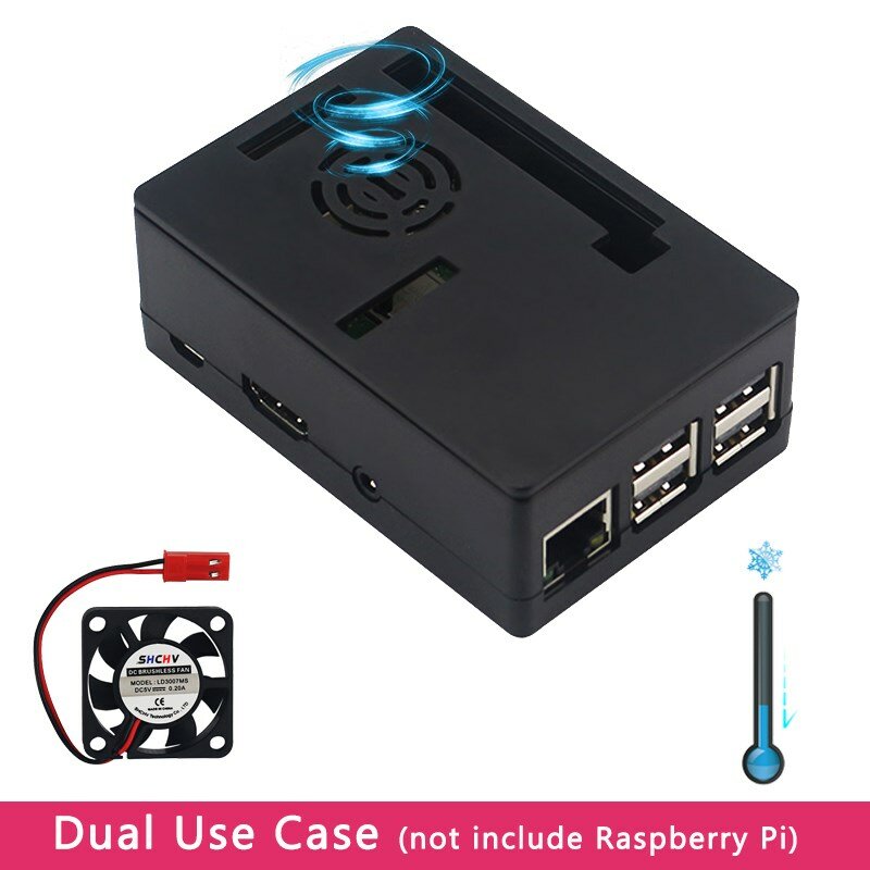 Raspberry Pi 3 B + Case, Caixa De Plástico Do ABS, Caixa De Shell, Ventilador De Refrigeração 5V, 3.5 "Touchscreen