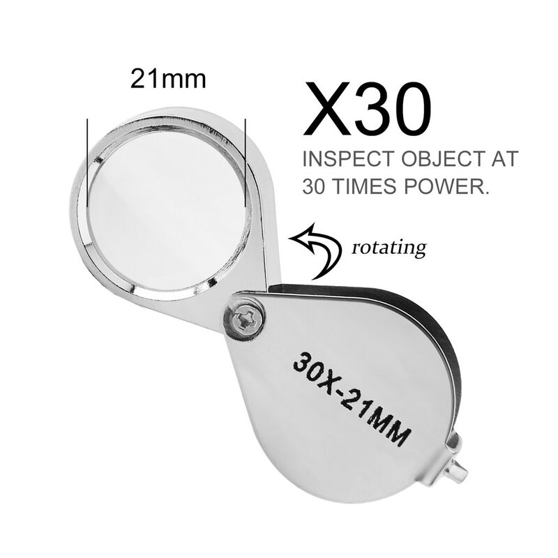 30X Jewelry Magnifying Glass Mini Lupa Pocket Magnifier Folding Loupe Glass Lens Jeweler Tool Magnifying Triplet Glass Jewelry