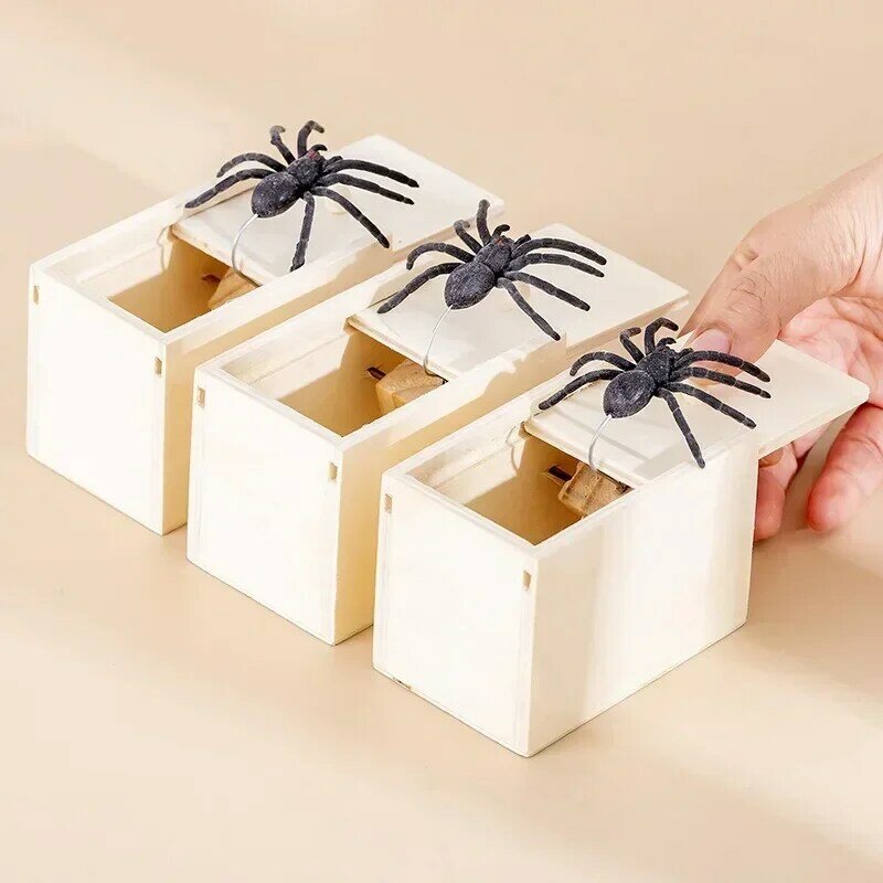 Drewniana sztuczka z psikusami psikus w biurze domowym skrzynka na zabawki knebel pająk, dziecko, przyjaciel, zabawny, żartobliwy prezent, zaskakujące pudełko
