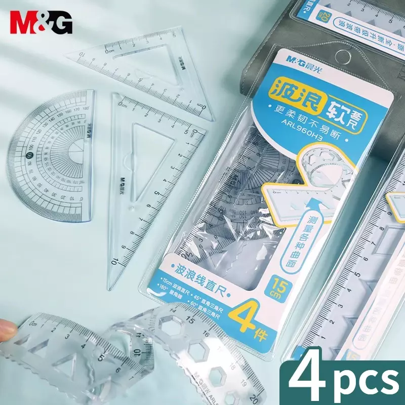 4 in 1 Plastic 15cm Straight Triangle Ruler Set Protractor Drawing Rulers School Exam Office Supplies Student Stationery