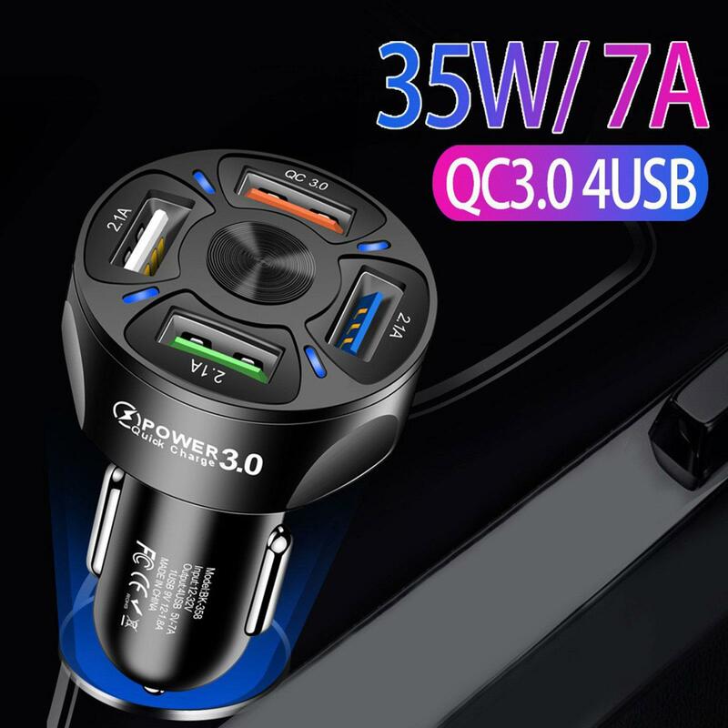 Chargeur de voiture USB 4 ports, charge rapide, adaptateur de type C, PD, iPhone 12, 13, Pro, 12, Samsung