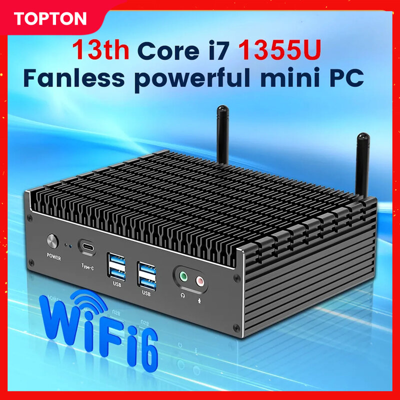 Mini PC de bureau sans ventilateur Isabel Intel i7-1355U/i5-1335U, 2x2.5G LAN, PCIE 4.0, DDR4, Tunderbolt 4, eGPU, pour gamer, avec Wi-Fi 6