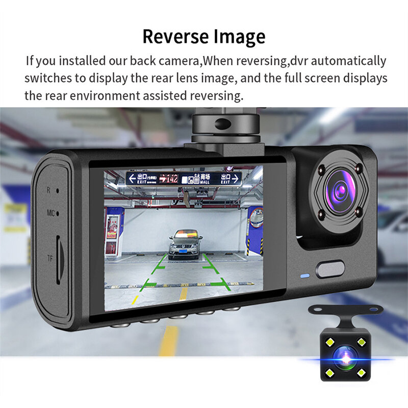 3-kanałowy kamera na deskę rozdzielczą 1080P FHD czarna skrzynka kamera na deskę rozdzielczą era dla rejestratora kamera wideo samochodowego z noktowizorem Super IR 24H Monitor do parkowania