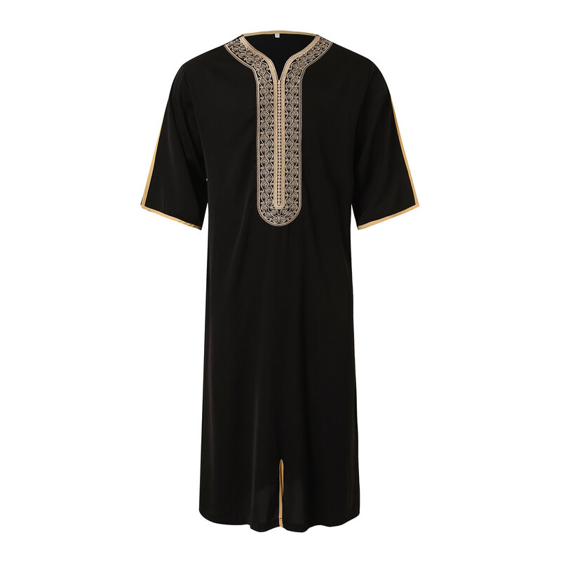 Mens Summer Loose Muslim Robes Middle Sleeved Solid Robe One Line Neck Loose Business Muslim Islam Arab Dubai Middle East Robe