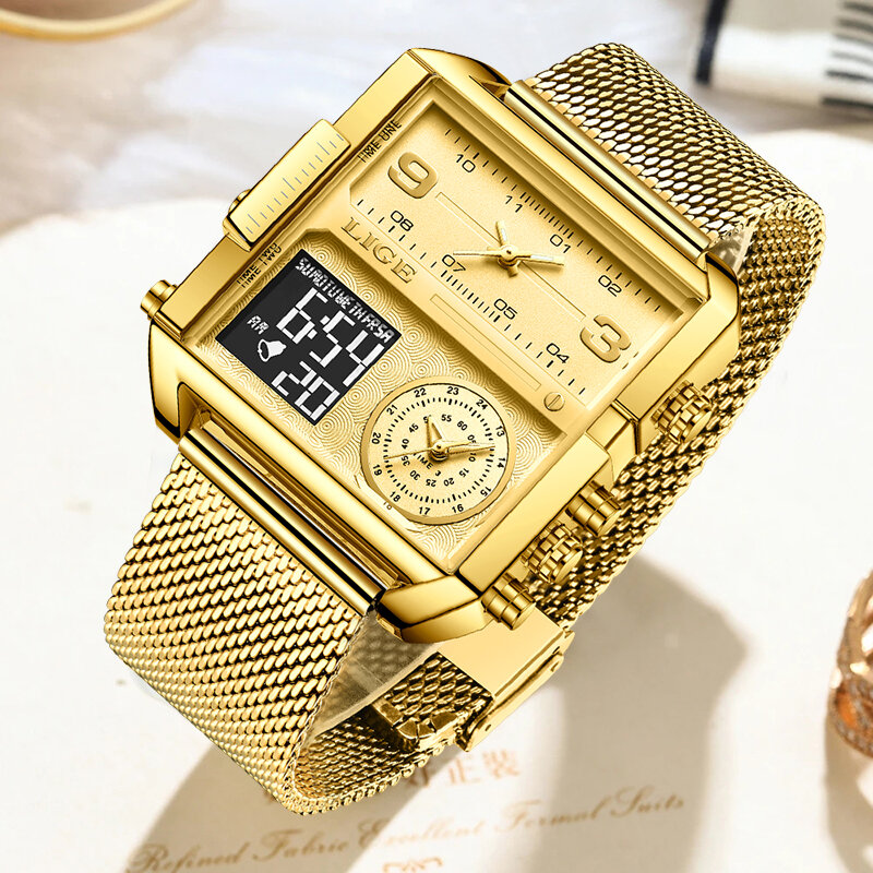 LIGE Fashion Creative Square Watch Ladies Top Brand Luxury Women Watch Casual Sports Waterproof Chronograph Quartz Wristwatches