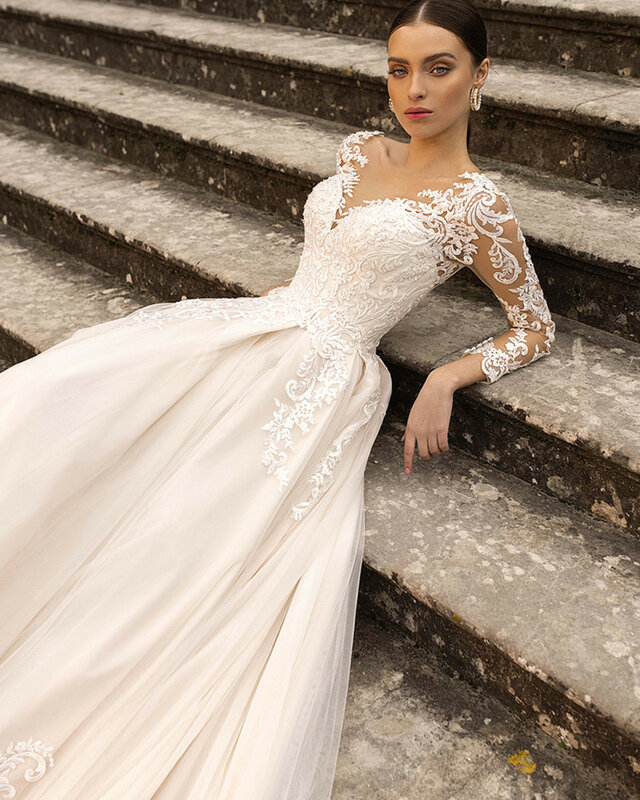 LoveDress Принцесса бальное платье с длинным рукавом свадебное платье 2024 сексуальное свадебное платье с V-образным вырезом кружевное свадебное платье на пуговицах платье для невесты