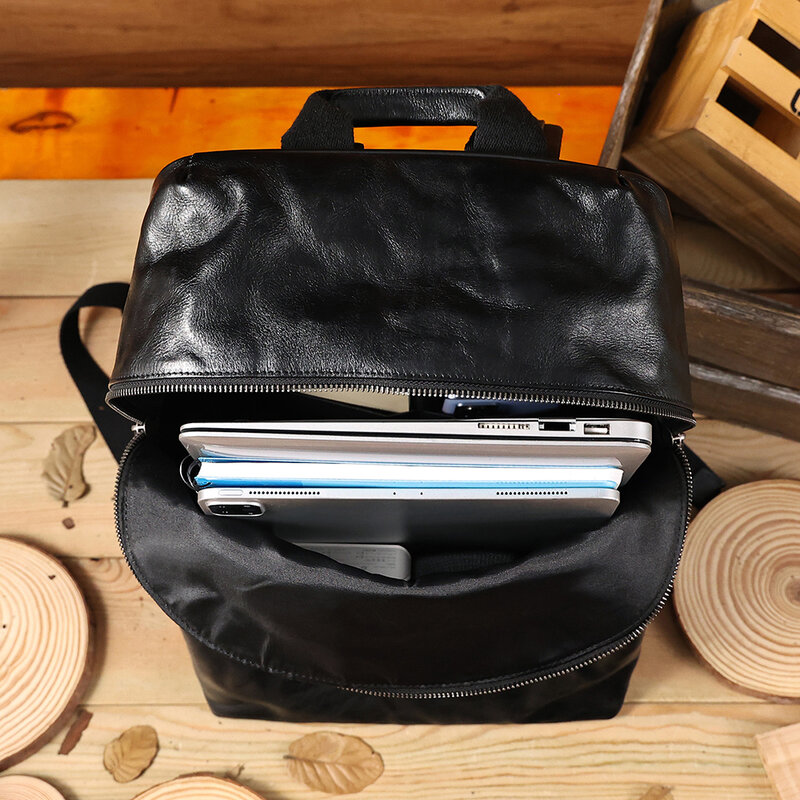 Pflanzlich gegerbtes Leder Computer rucksack mit großer Kapazität minimalisti scher Stil Geschäfts reisetasche Echt leder Trend Herren tasche