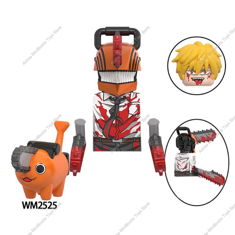 Baru WM6159 gergaji mesin pria WM Anime Denji Pochita Power Times Beam Tolka Angel blok bangunan Mini-figure mainan anak-anak