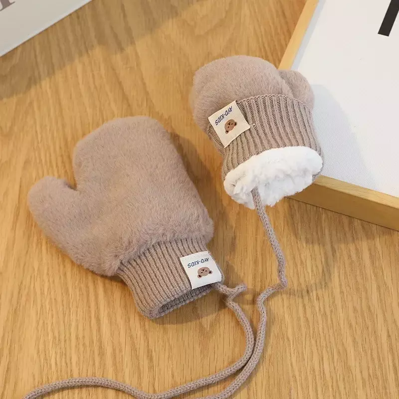 Зимние перчатки для детей, простые однотонные серии детских варежек для новорожденных, утепленные плюшевые детские аксессуары с кроликом