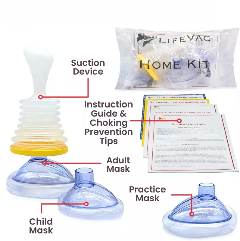 LifeVac Kit pertolongan pertama asli keluarga, perangkat darurat pelatih napas perangkat penyelamatan Anti tersedak, Kit rumah untuk dewasa & anak-anak