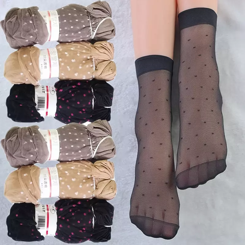 Black Dot Transparent Socks Ultra-thin Elastic Women Crystal Silk Socks Nylon Fashion Ladies Summer Short Ankle Socks