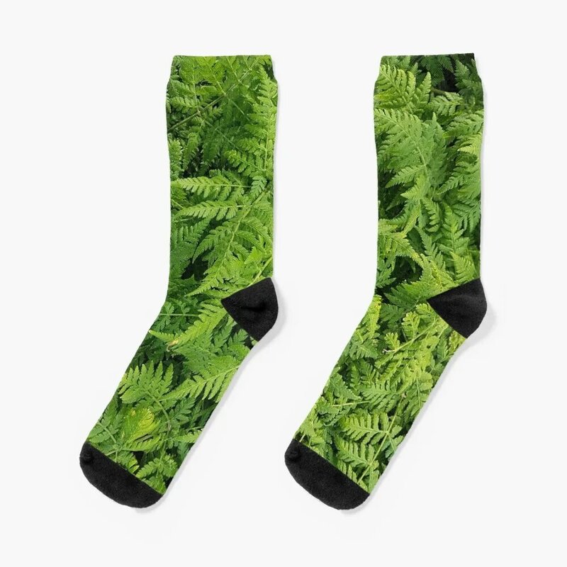 Красивые носки с зеленым папоротником, хлопковые носки, забавные носки, мужские женские носки
